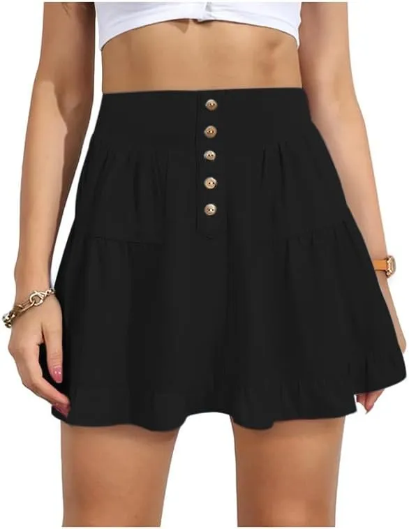 2025 Summer Casual Skorts for Women Boho Beach, Cute Vacation Ruffle Flowy Skater Mini Skirts with Shorts