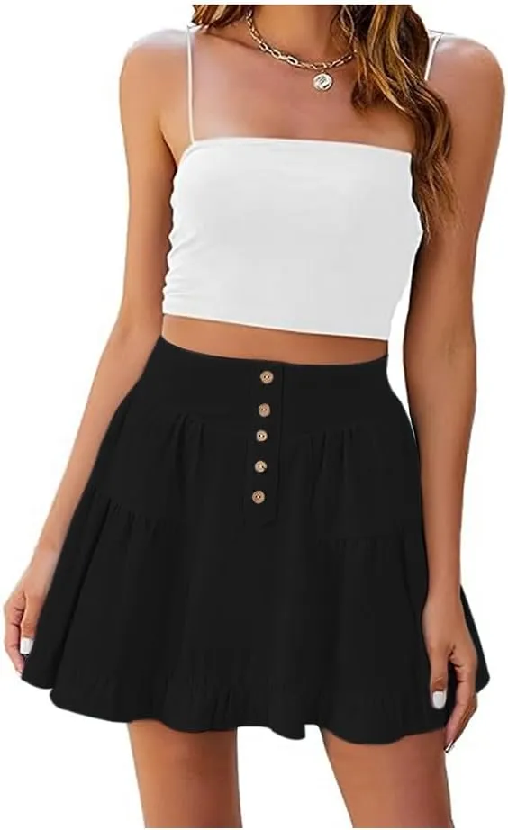 2025 Summer Casual Skorts for Women Boho Beach, Cute Vacation Ruffle Flowy Skater Mini Skirts with Shorts