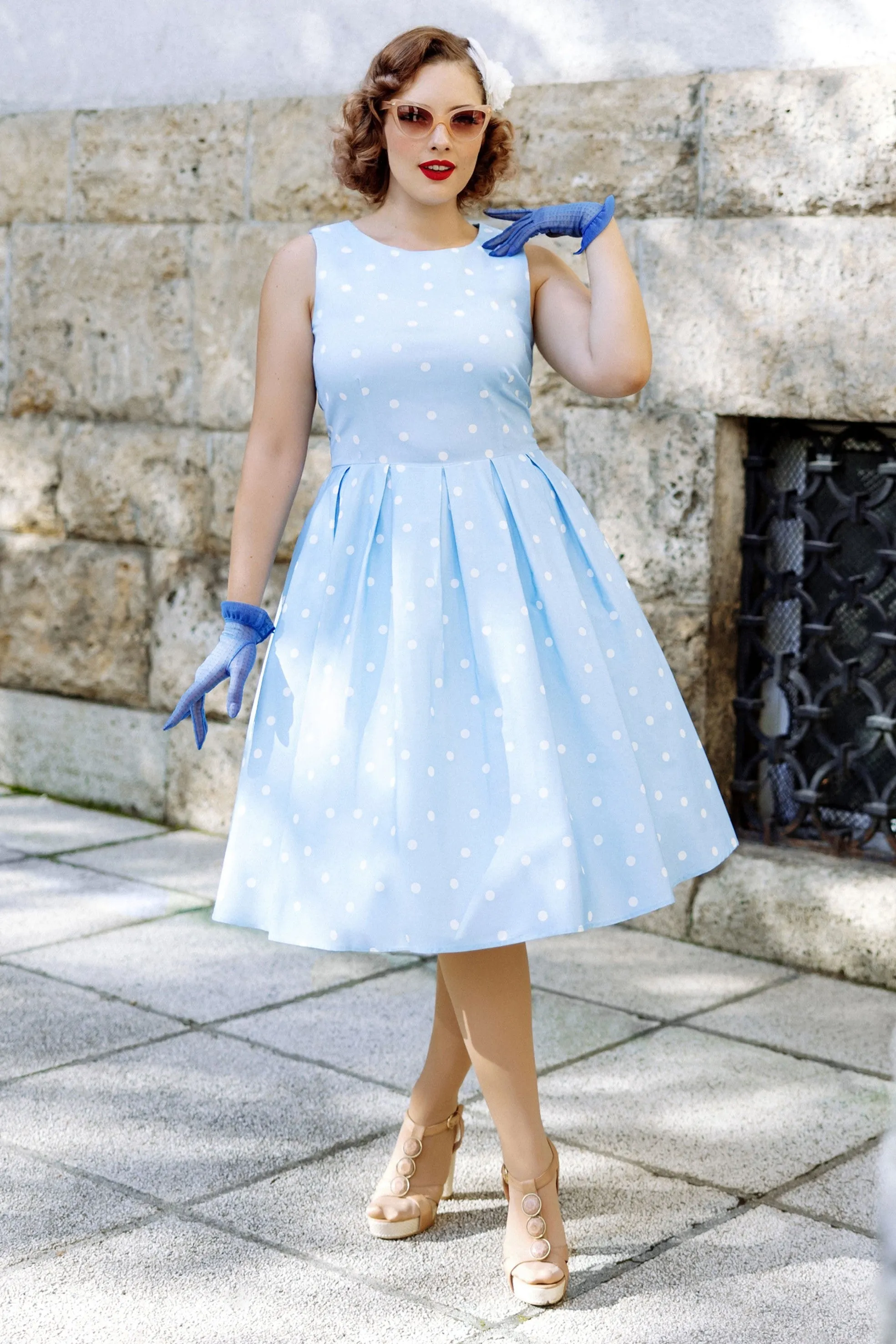 Annie Baby Blue Polka Dot Swing Dress