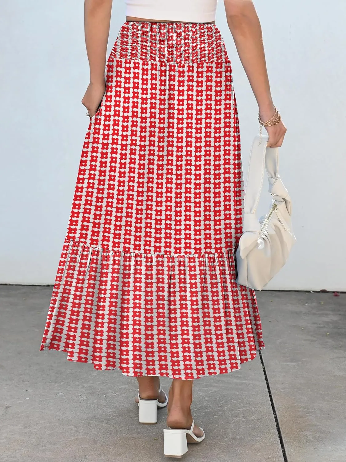 ANRABESS Maxi Skirts for Women 2025 Summer Boho Long Flowy Floral Elastic High Waist Skirt Casual Travel Skirt with Pockets