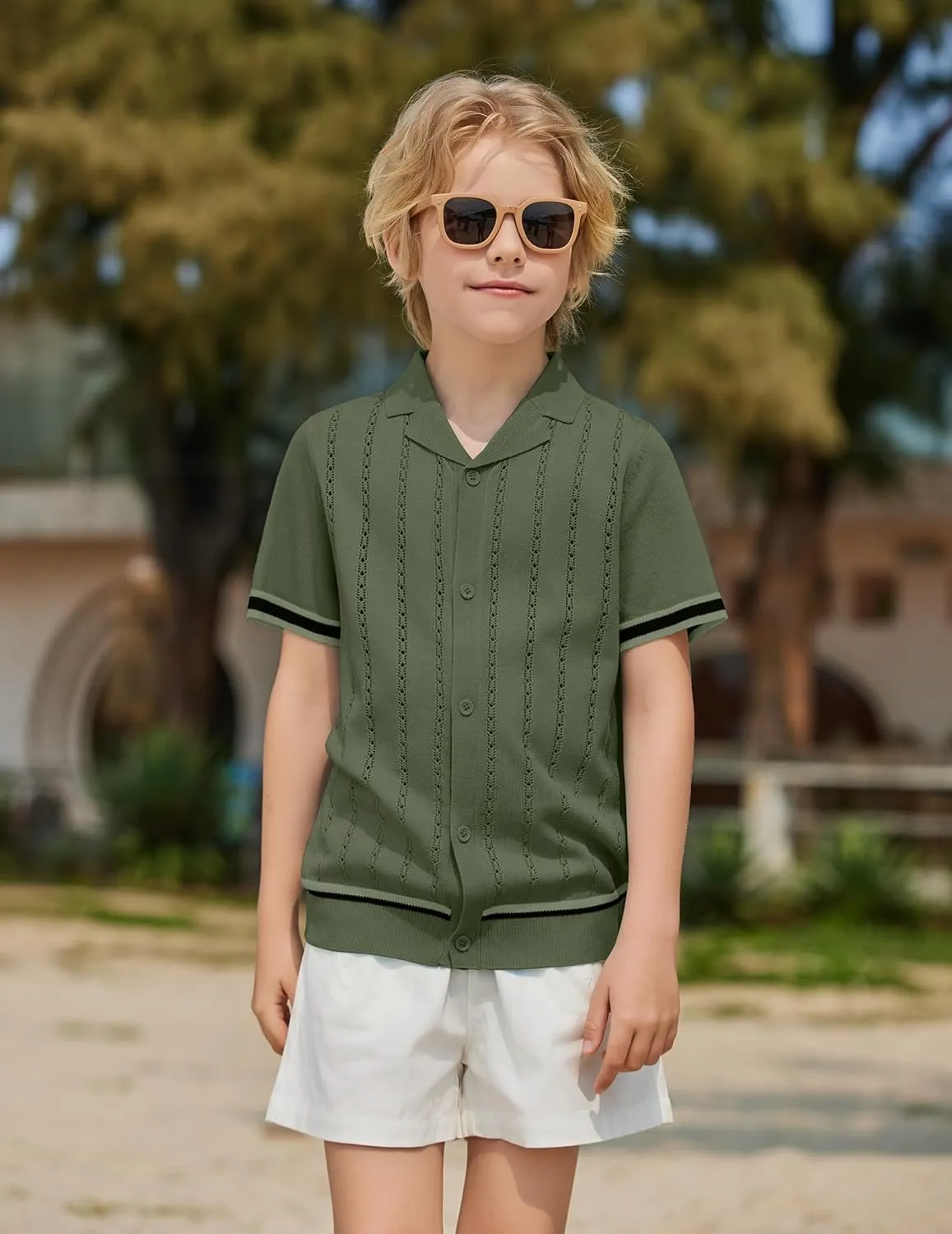 Arshiner Boys Knit Shirts Short Sleeve Button Down Shirt Vintage Fashion Casual Summer Beach Shirts for Kids 5-13 Years