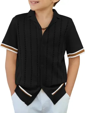 Arshiner Boys Knit Shirts Short Sleeve Button Down Shirt Vintage Fashion Casual Summer Beach Shirts for Kids 5-13 Years