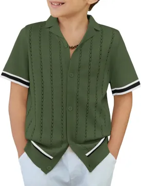 Arshiner Boys Knit Shirts Short Sleeve Button Down Shirt Vintage Fashion Casual Summer Beach Shirts for Kids 5-13 Years