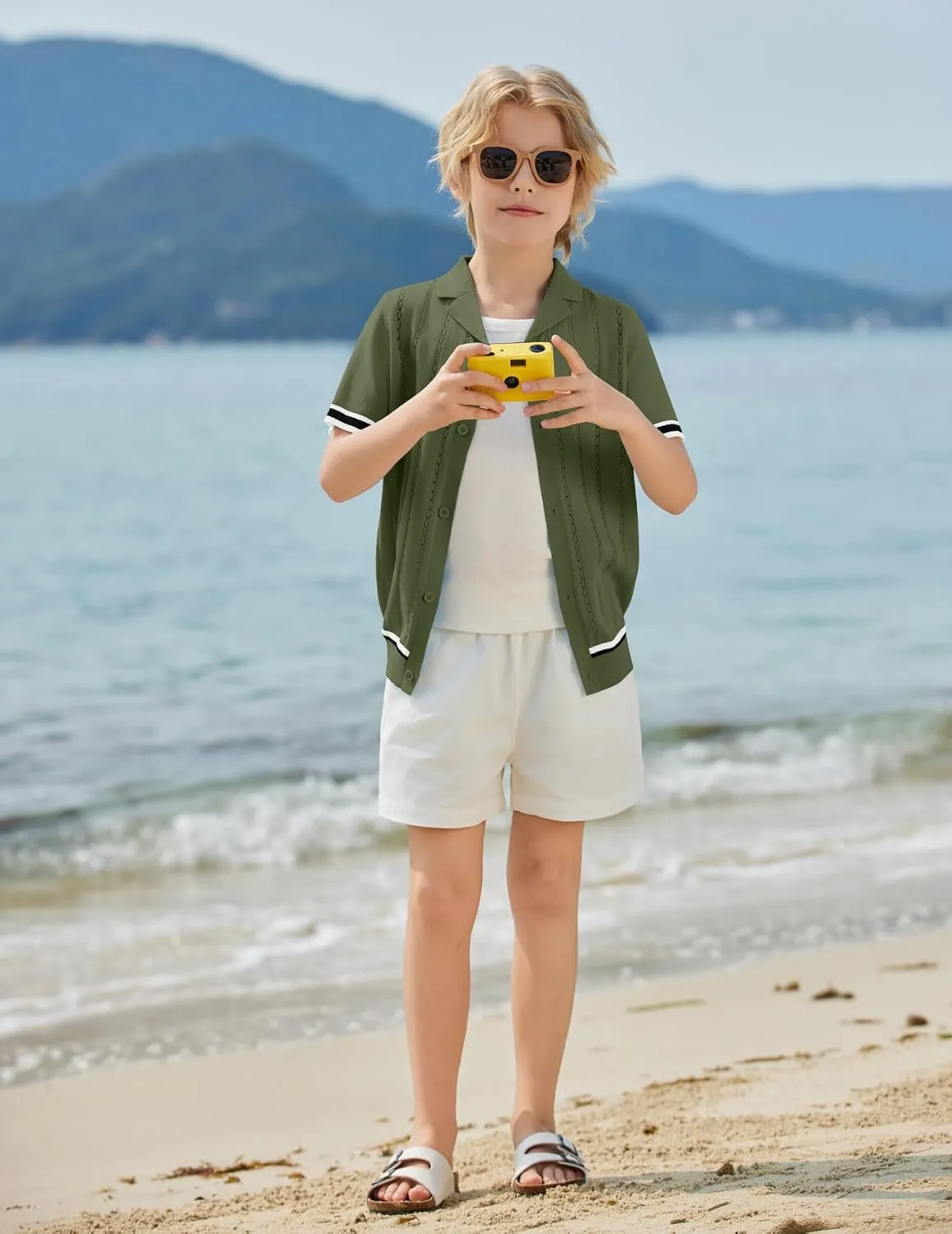 Arshiner Boys Knit Shirts Short Sleeve Button Down Shirt Vintage Fashion Casual Summer Beach Shirts for Kids 5-13 Years