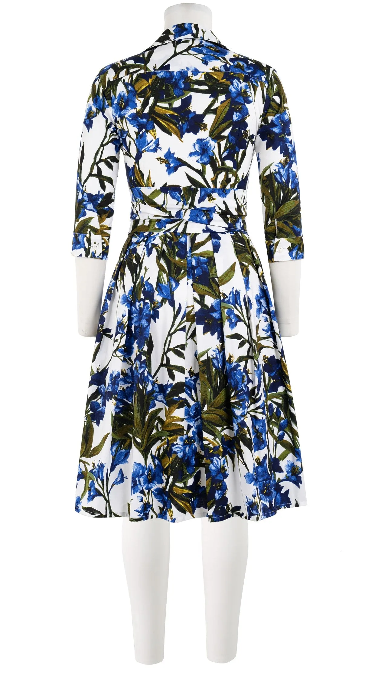 Audrey Dress #1 Shirt Collar 3/4 Sleeve Cotton Stretch (Paper Flower White)