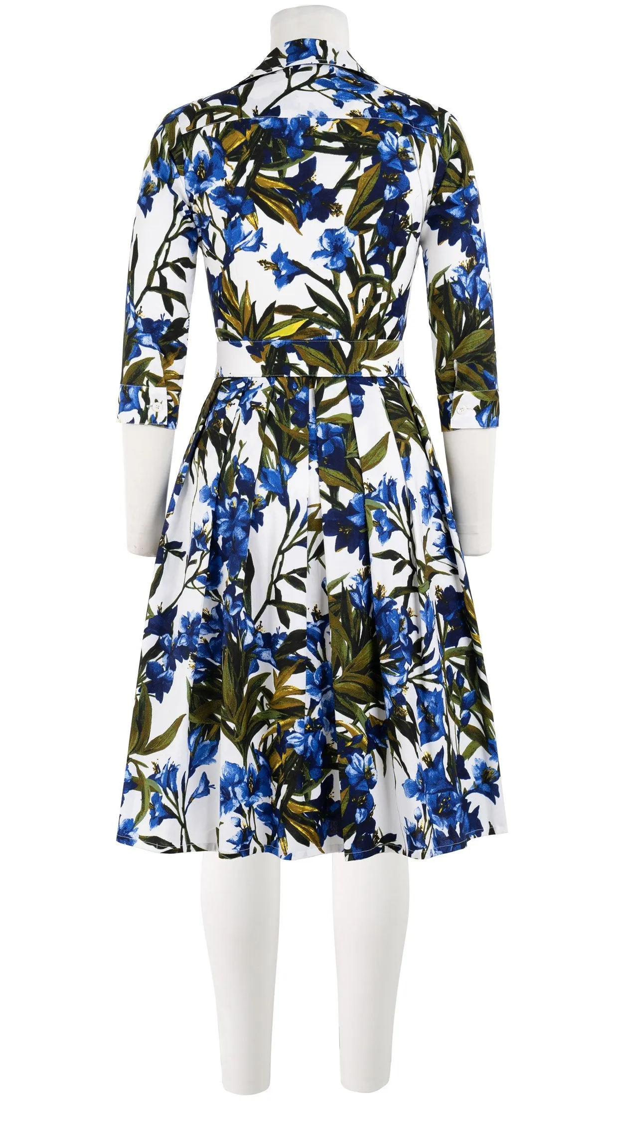 Audrey Dress #1 Shirt Collar 3/4 Sleeve Cotton Stretch (Paper Flower White)