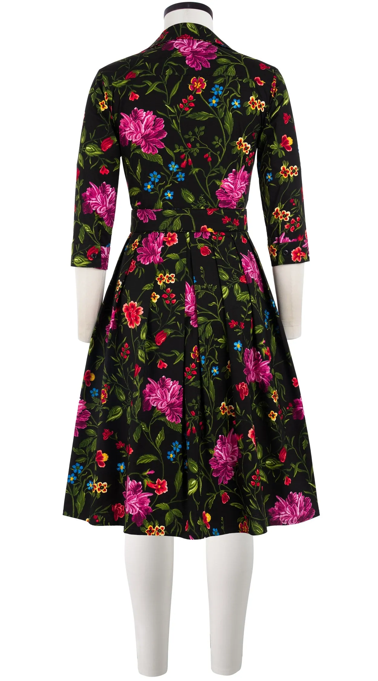 Audrey Dress #1 Shirt Collar 3/4 Sleeve Cotton Stretch (Petite Flora)