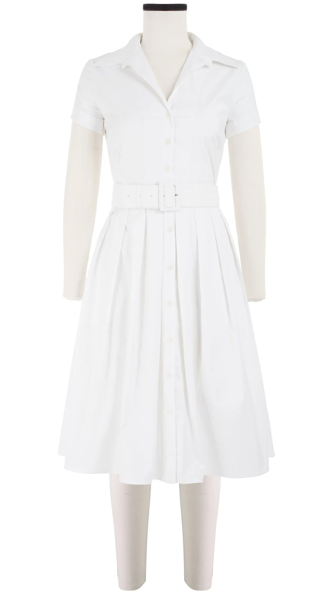 Audrey Dress #1 Shirt Collar Short Cuff Sleeve Cotton Stretch_Solid_White