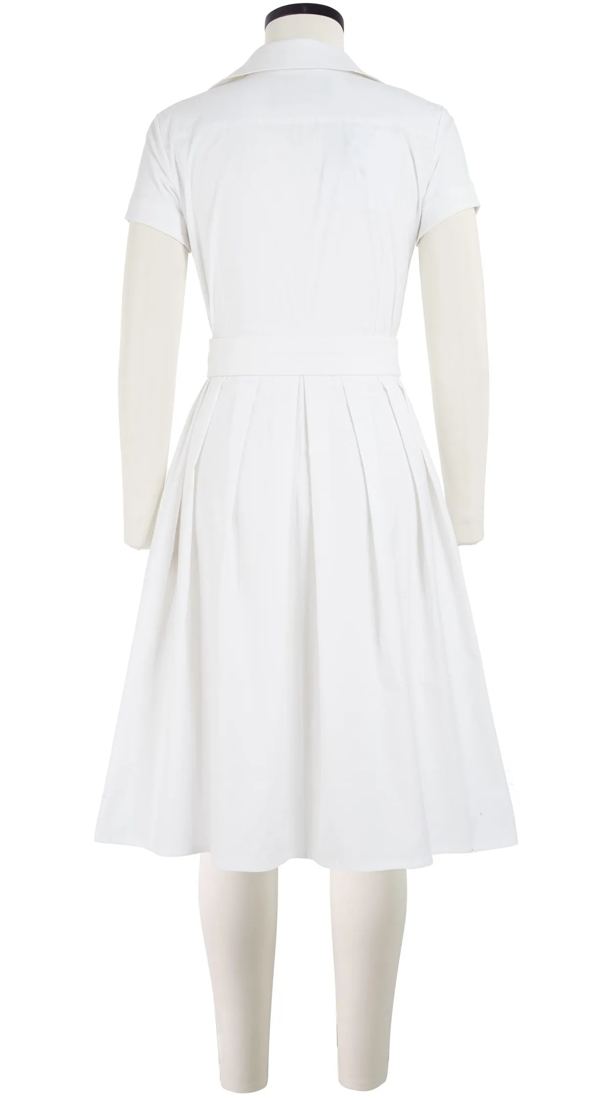 Audrey Dress #1 Shirt Collar Short Cuff Sleeve Cotton Stretch_Solid_White