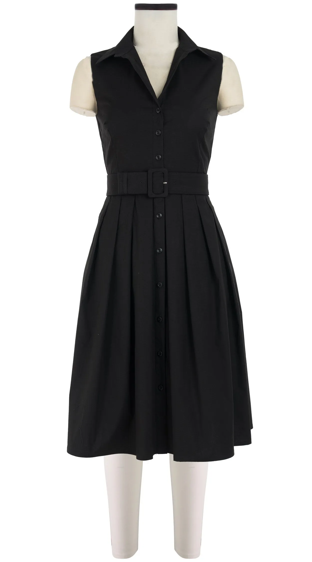 Audrey Dress #1 Shirt Collar Sleeveless Cotton Stretch_Solid_Black