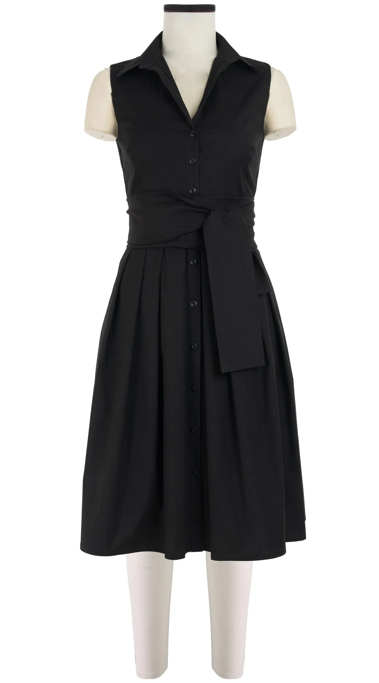 Audrey Dress #1 Shirt Collar Sleeveless Cotton Stretch_Solid_Black