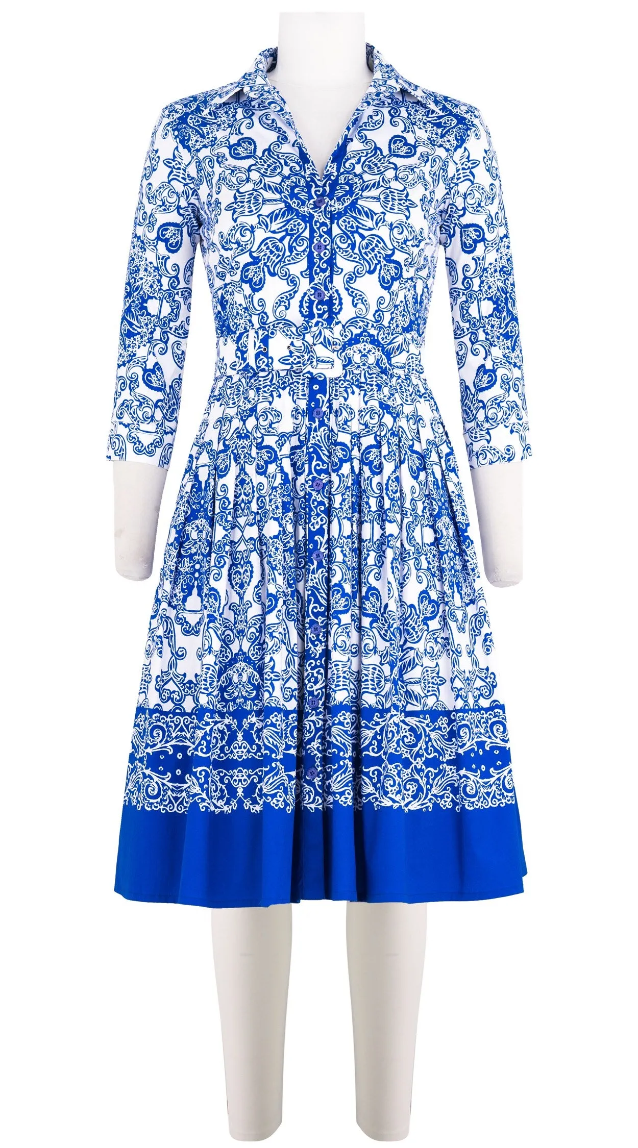 Audrey Dress #2 Shirt Collar 3/4 Sleeve Cotton Stretch (Casanova Bandana Small)