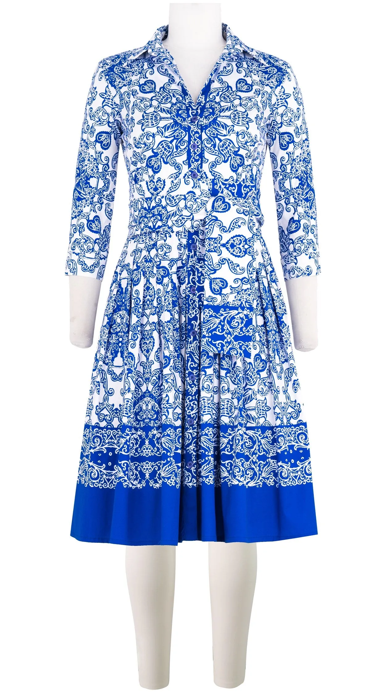Audrey Dress #2 Shirt Collar 3/4 Sleeve Cotton Stretch (Casanova Bandana Small)