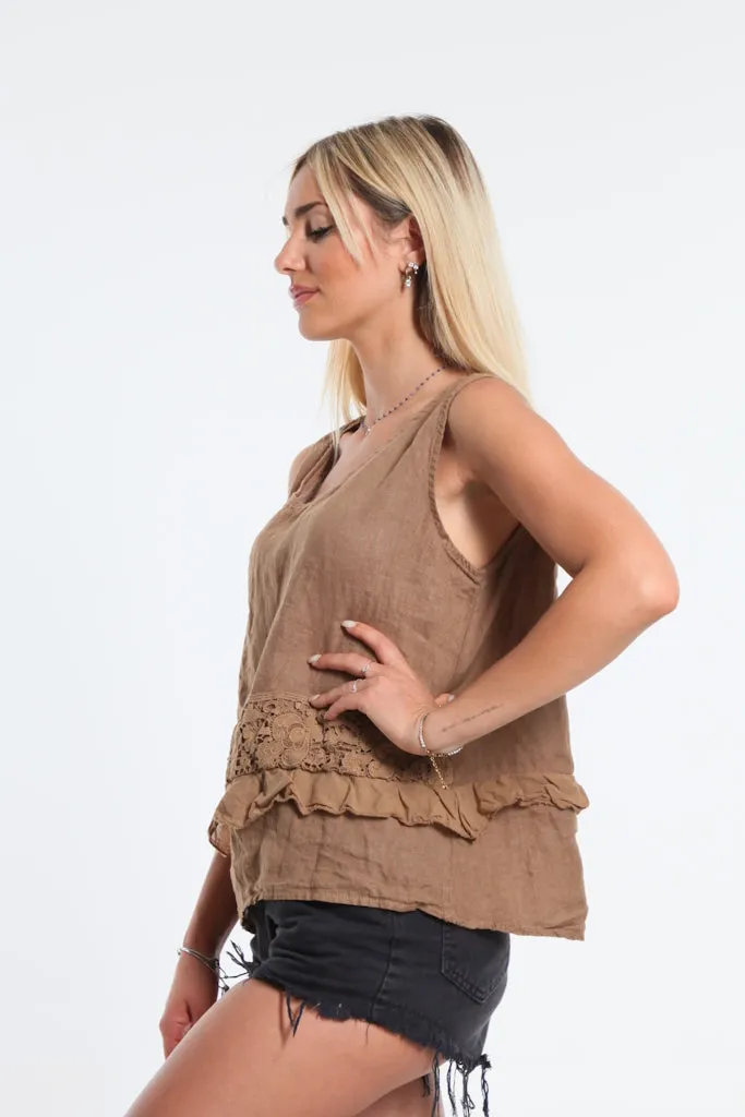 Claudine Crop Linen Top (BT122)
