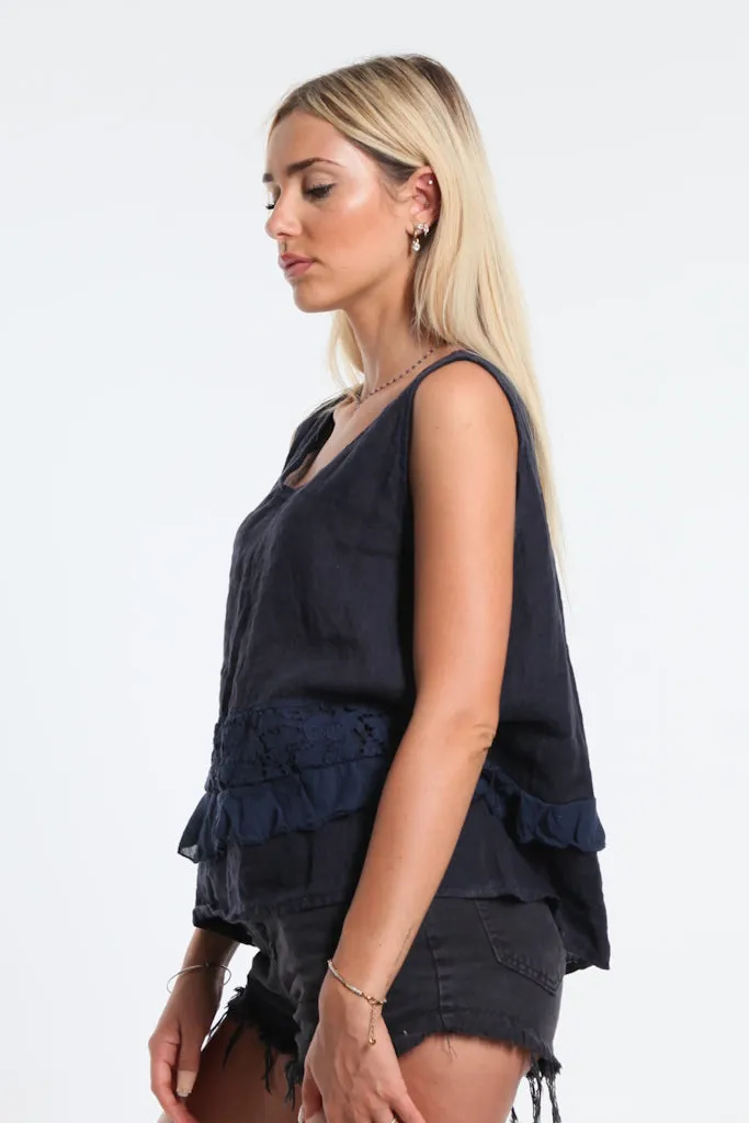 Claudine Crop Linen Top (BT122)