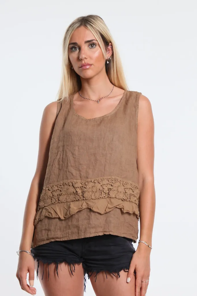 Claudine Crop Linen Top (BT122)