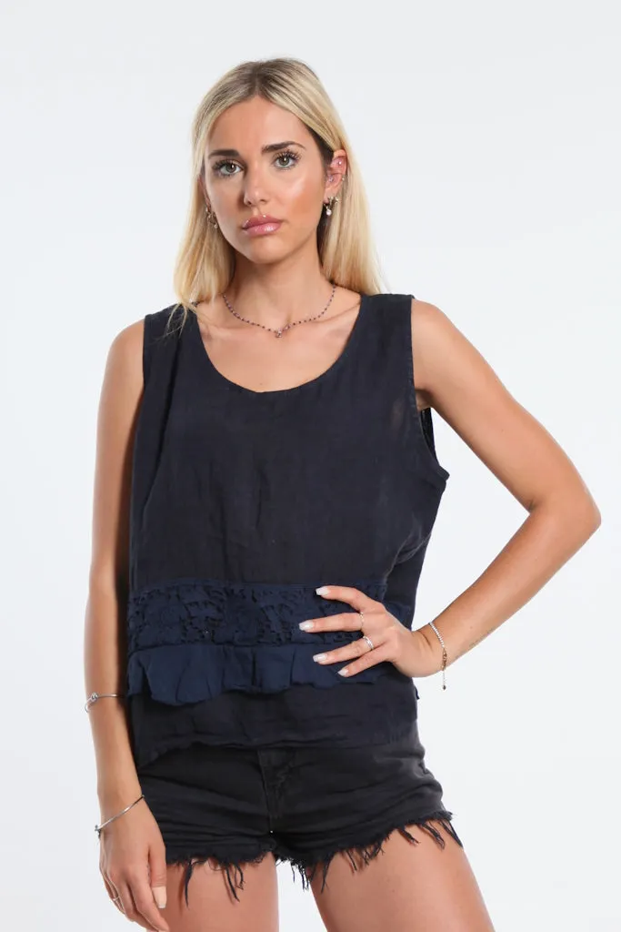 Claudine Crop Linen Top (BT122)