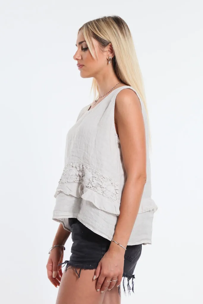 Claudine Crop Linen Top (BT122)