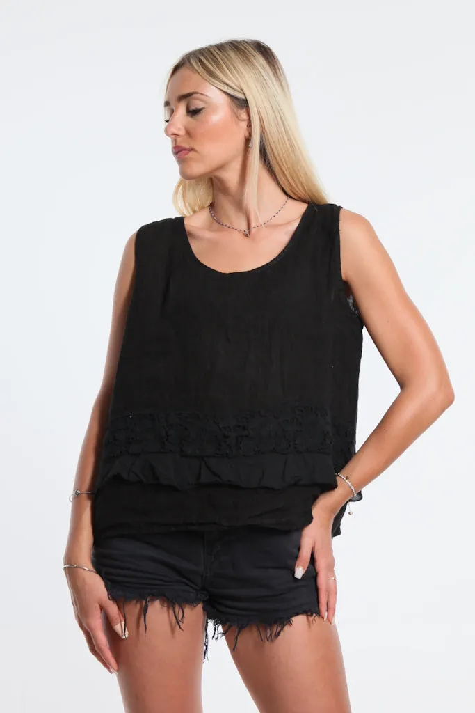 Claudine Crop Linen Top (BT122)