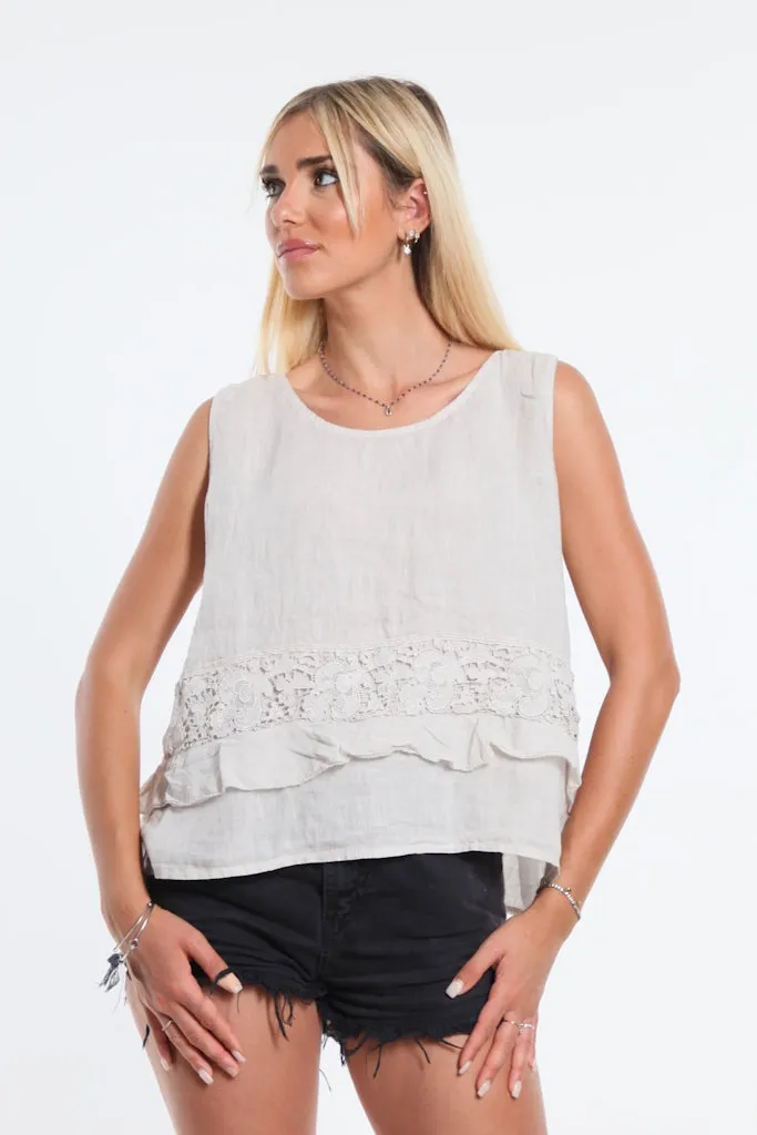 Claudine Crop Linen Top (BT122)