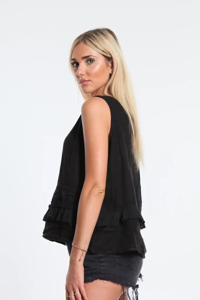 Claudine Crop Linen Top (BT122)