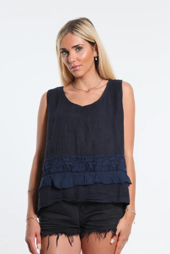 Claudine Crop Linen Top (BT122)
