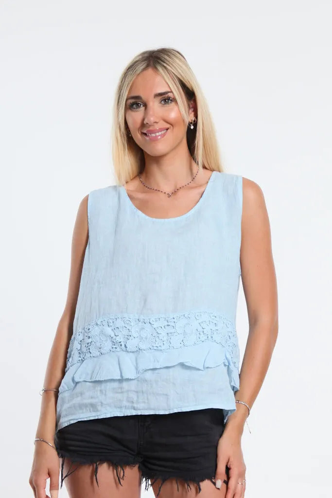 Claudine Crop Linen Top (BT122)