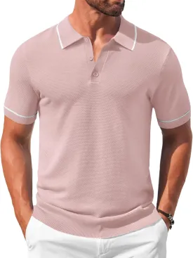 COOFANDY Men's Knit Polo Shirts Casual Short Sleeve Button Down Shirts Crochet Classic Golf Polo Collared Shirts