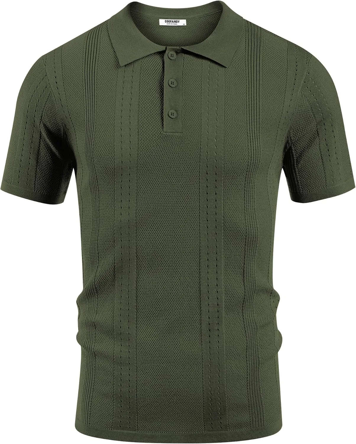 COOFANDY Mens Knit Polo Shirts Short Sleeve Button Down Shirt Cuban Guayabera Textured Summer Beach Shirts