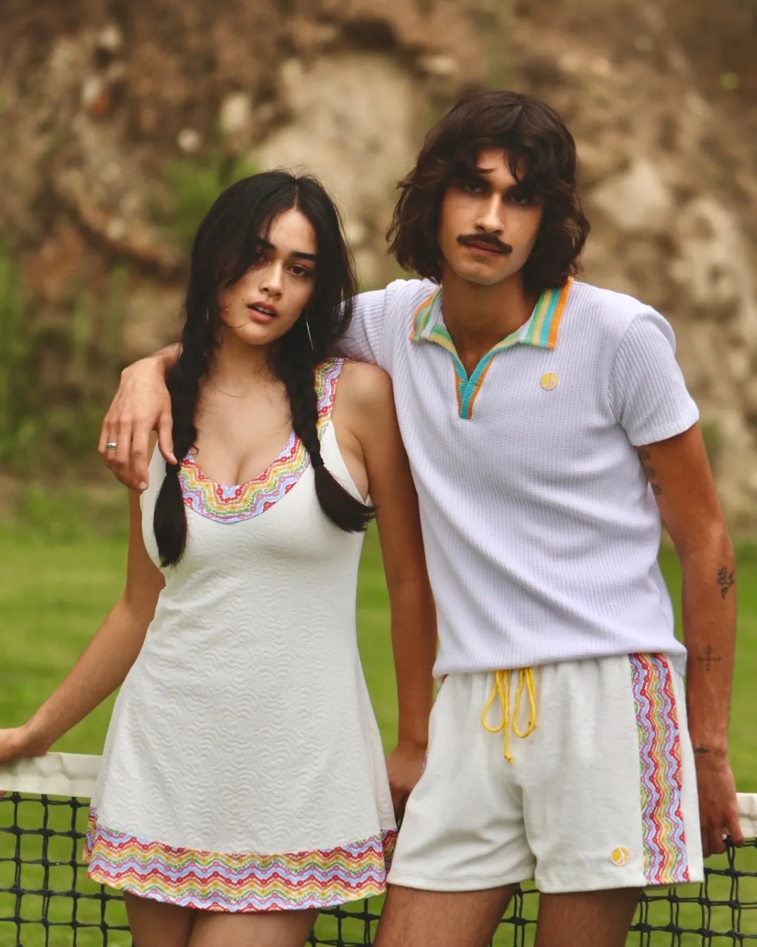 Cotton Knit Crochet Polo in White