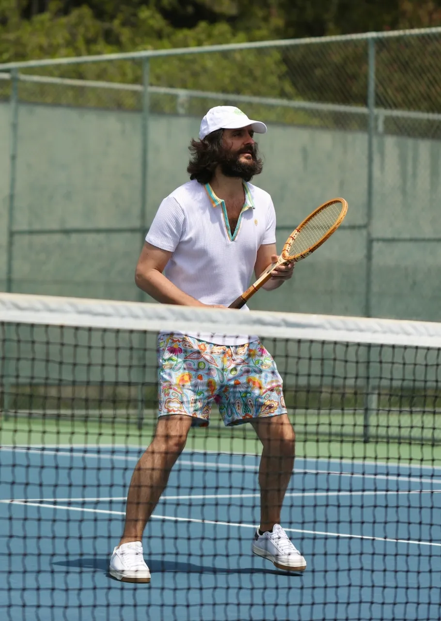 Cotton Knit Crochet Polo in White