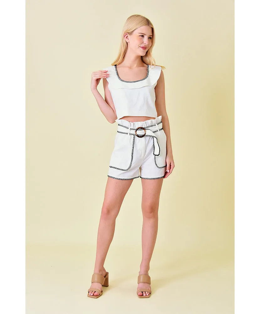 Day Date Linen Ruffle Crop Top