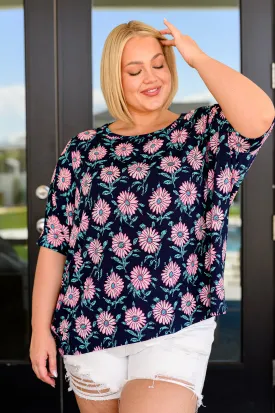 Dear Scarlett Essential Blouse in Navy and Pink Daisies
