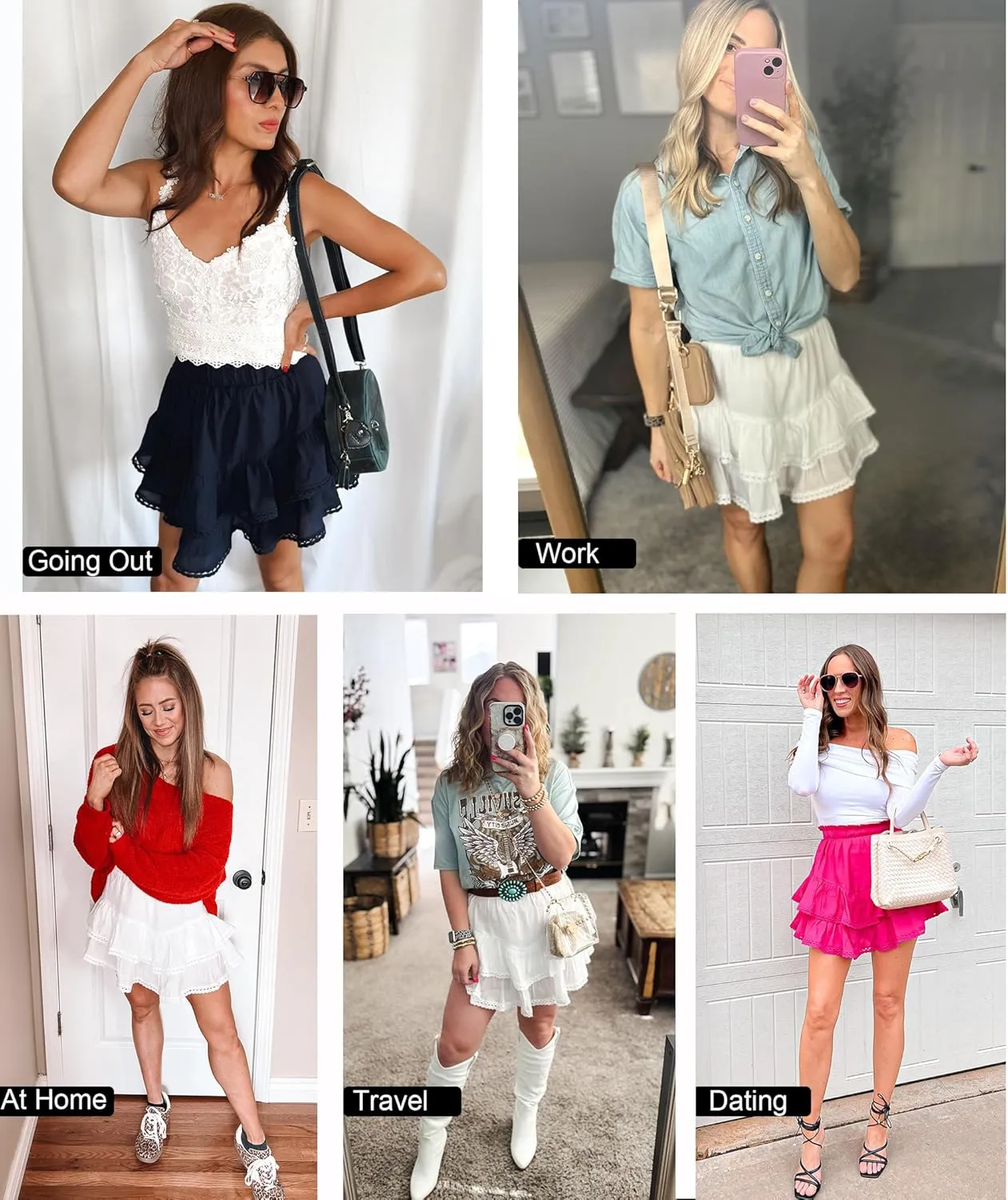 Halife Womens Mini Skorts High Waisted Summer Boho Crochet Ruffle Skirt with Shorts Underneath Trendy Flowy Mini Skirts