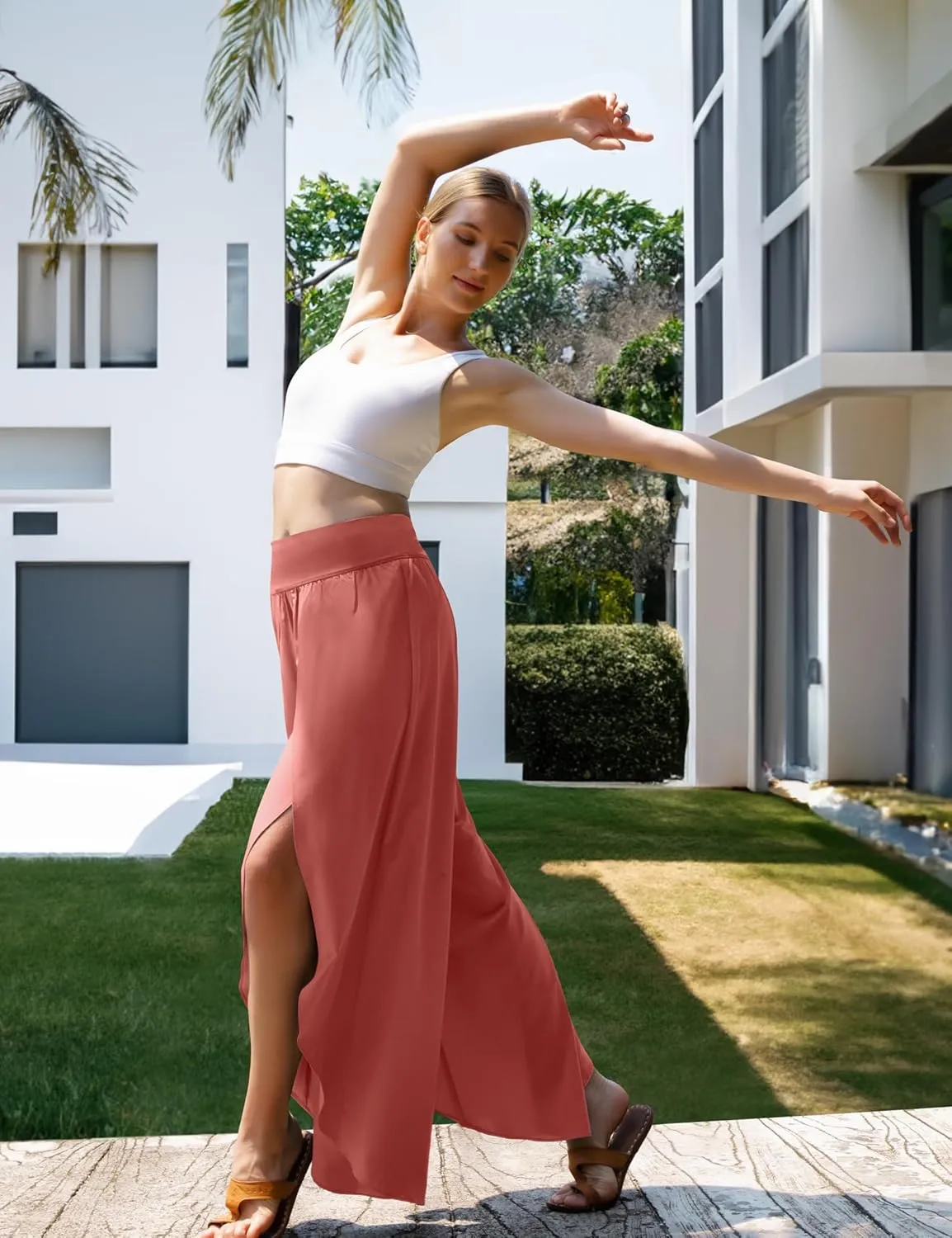 IUGA Flowy Pants for Women Wide Leg High Waisted Palazzo Boho Beach Harem Pants for Casual Dance Summer