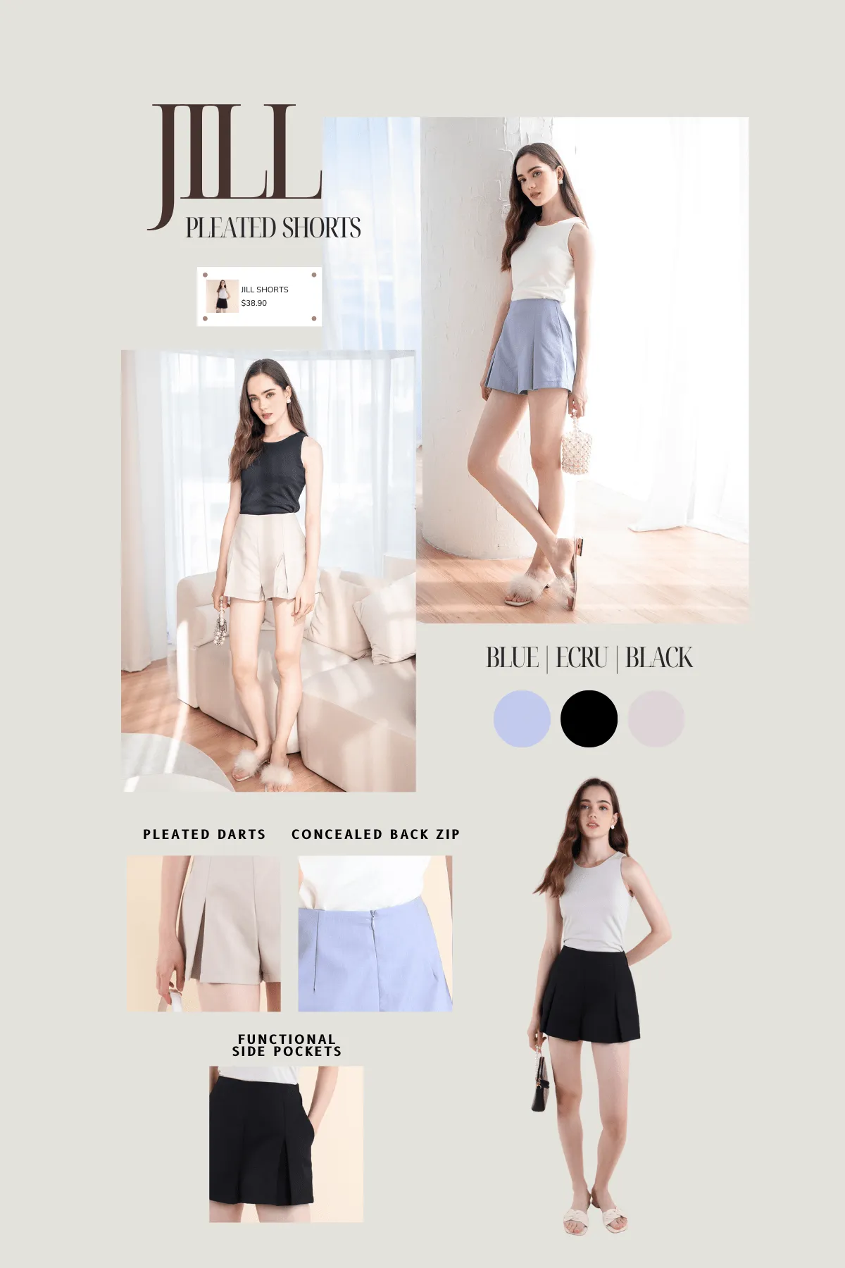 JILL PLEATED SHORTS IN BLUE
