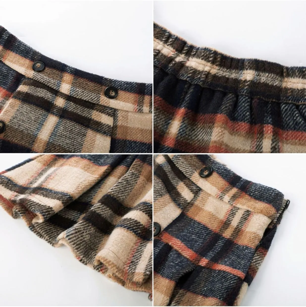 Kate Kasin 2024 Women's Pleated Plaid Mini Skirt High Waist A-Line Fall Winter Casual Skirts