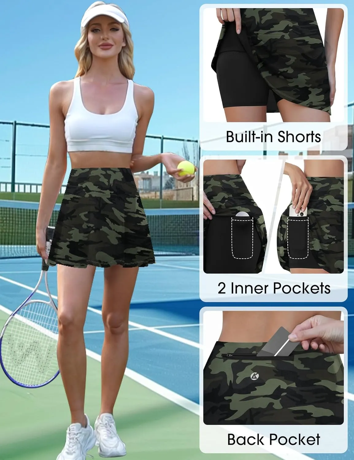 LouKeith Womens Tennis Skirt High Waisted Athletic Skorts Running Casual Pickle Ball Golf Skirts with Pockets