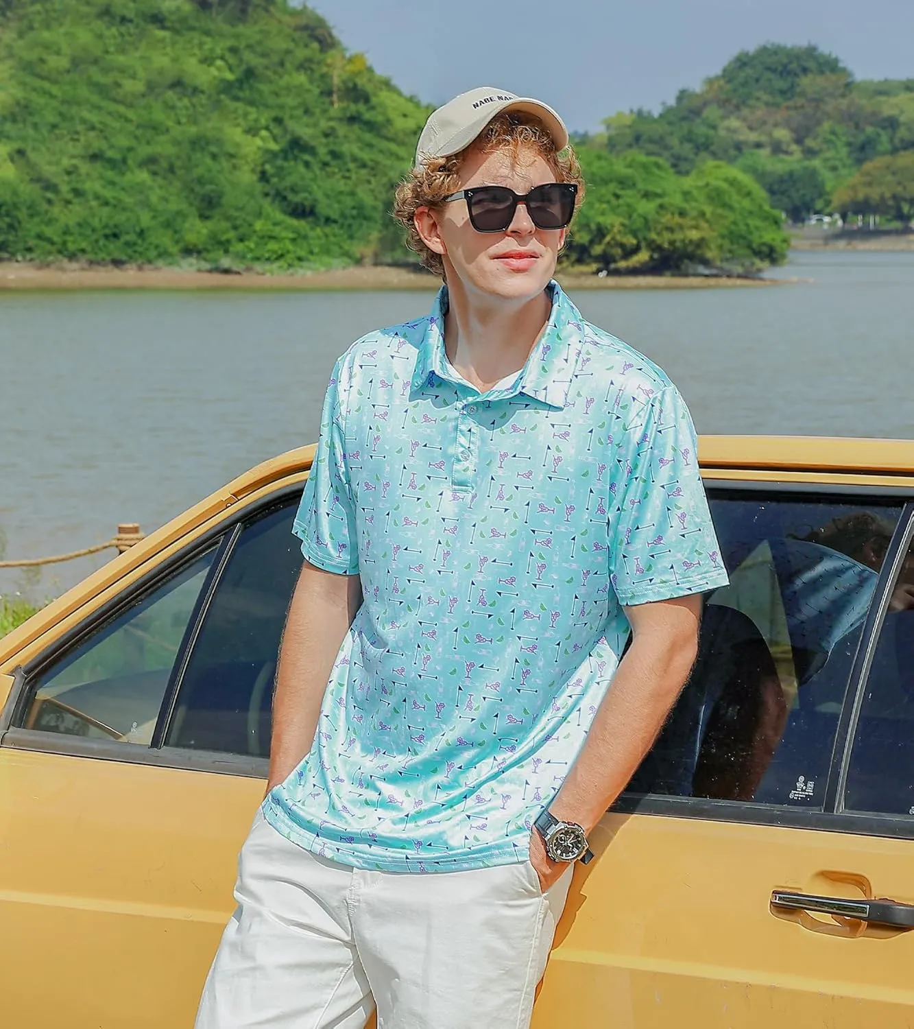 Mens Polo Golf Shirts Funny Graphics Shorts Sleeve Button Shirts