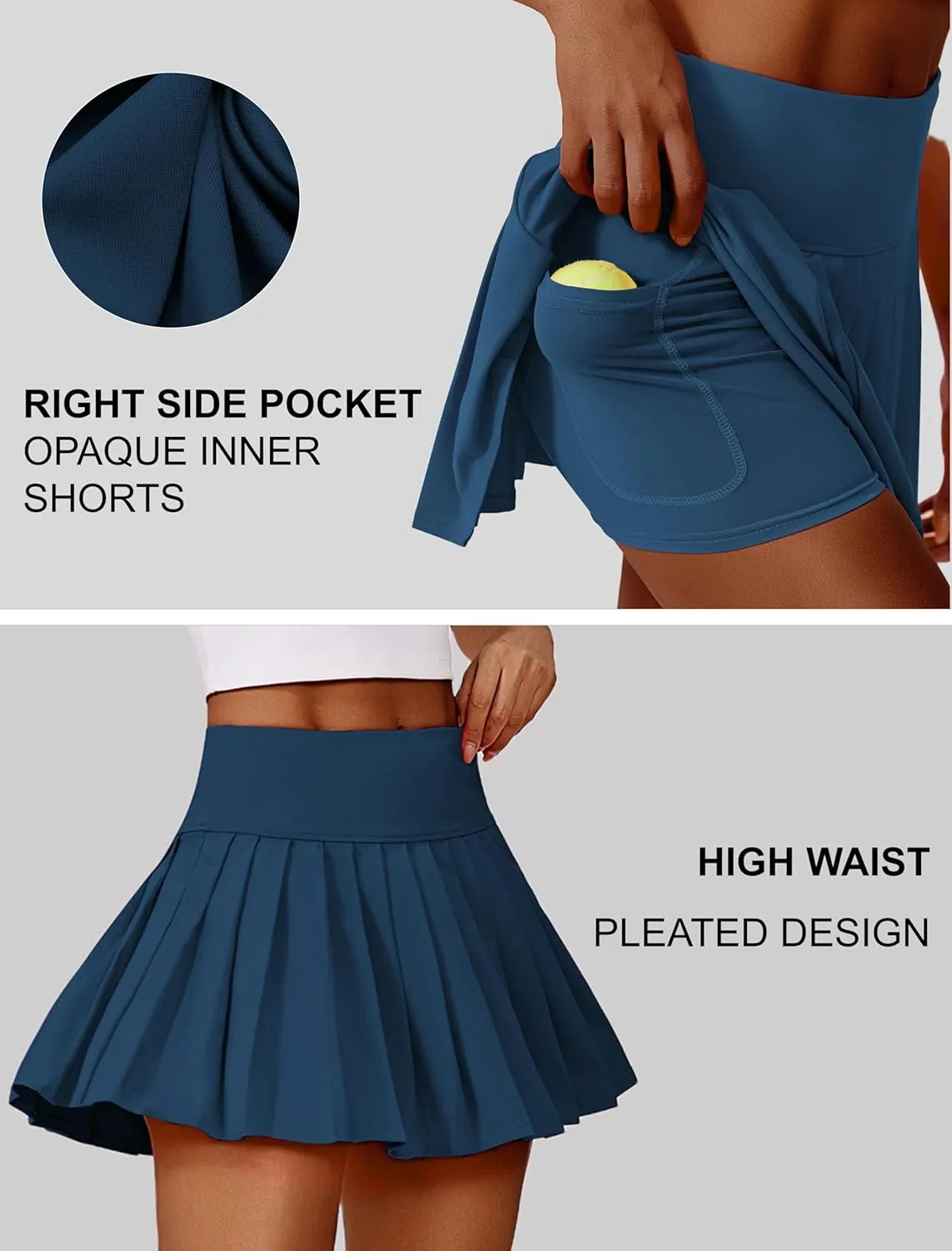 PINSPARK Pleated Tennis Skirts for Women High Waist Golf Skirt Tummy Control Athletic Skorts for Pickleball Workout