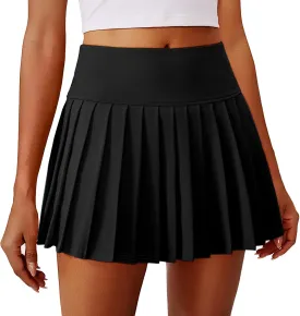 PINSPARK Pleated Tennis Skirts for Women High Waist Golf Skirt Tummy Control Athletic Skorts for Pickleball Workout