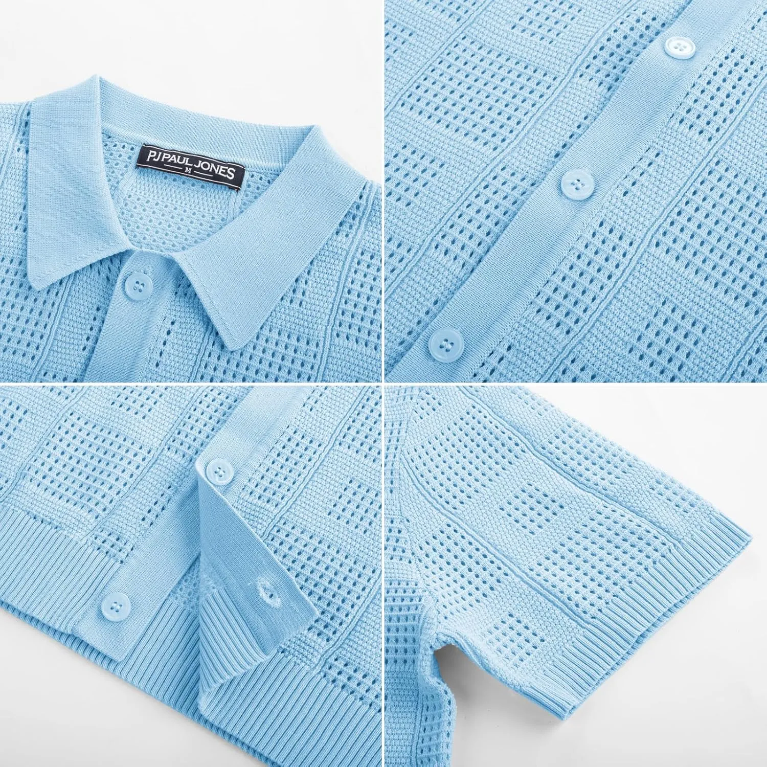 PJ PAUL JONES Men's Knit Button Down Shirts Short Sleeve Vintage Polo Shirt Casual Summer Beach Shirts