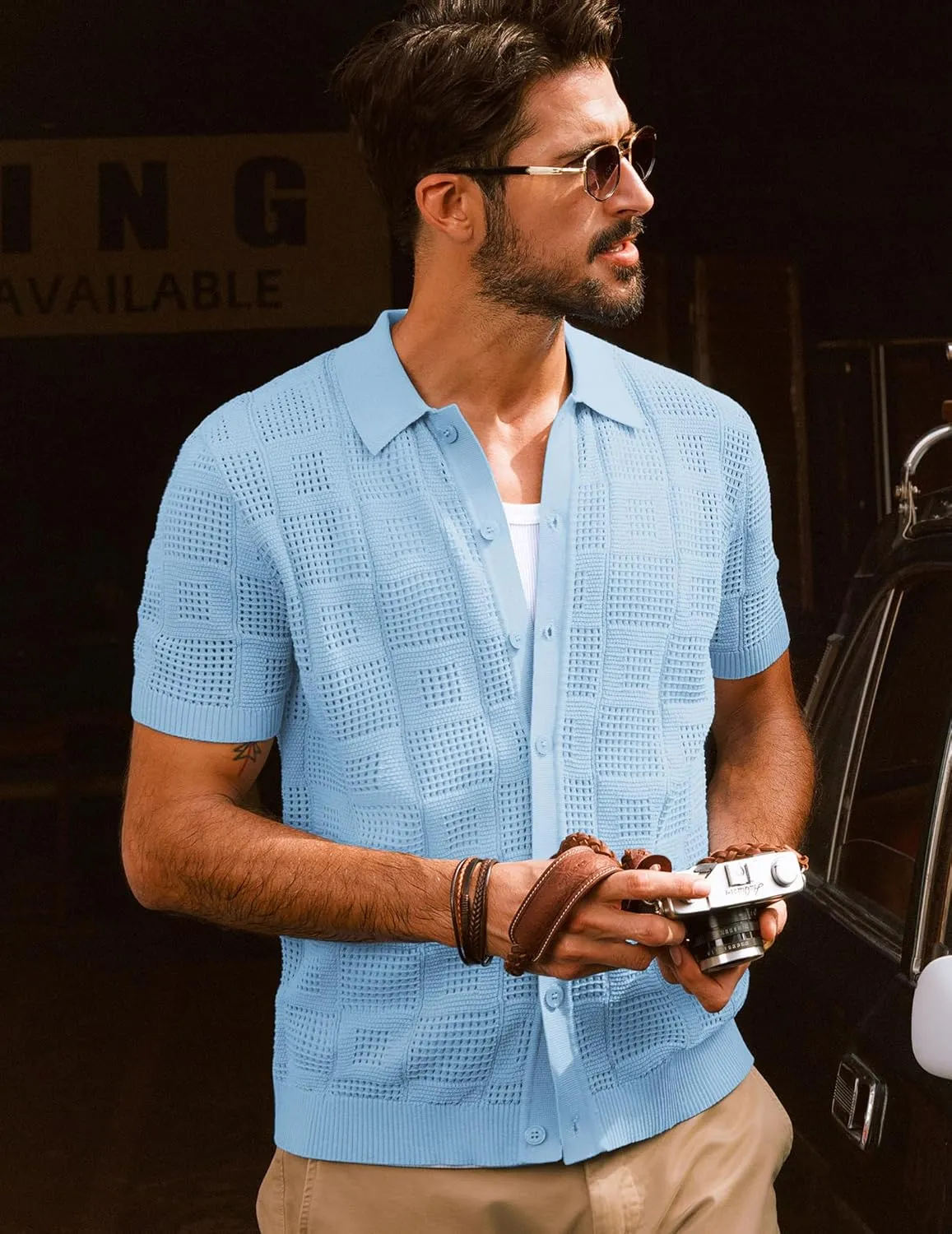 PJ PAUL JONES Men's Knit Button Down Shirts Short Sleeve Vintage Polo Shirt Casual Summer Beach Shirts