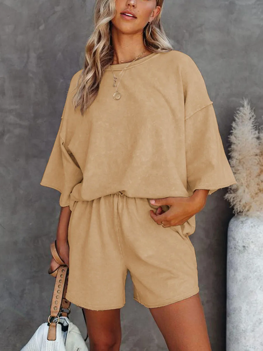 Pure Color Comfortable Shorts Suit