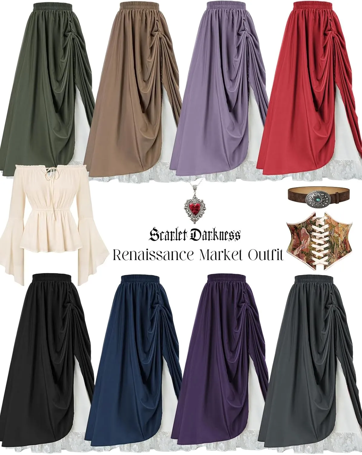 Scarlet Darkness Maxi Long Skirt for Women Double Layered Renaissance Skirts