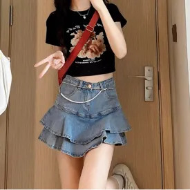 sealbeer Lazy Skirt Harajuku Simple And Versatile Trend Women Ins Solid Color New A-type Midskirt High Waist Literary Denim Skirt