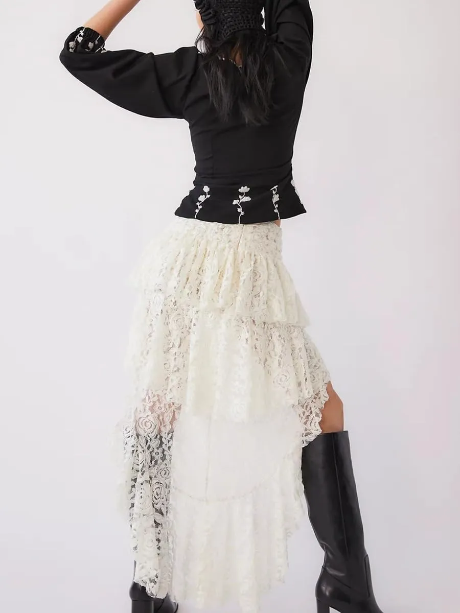Seyurigaoka Women Y2k Ruffle Mini Skirt Asymmetrical Hem A Line Mini Short Pleated Skirt Summer Fairycore Skirt Streetwear