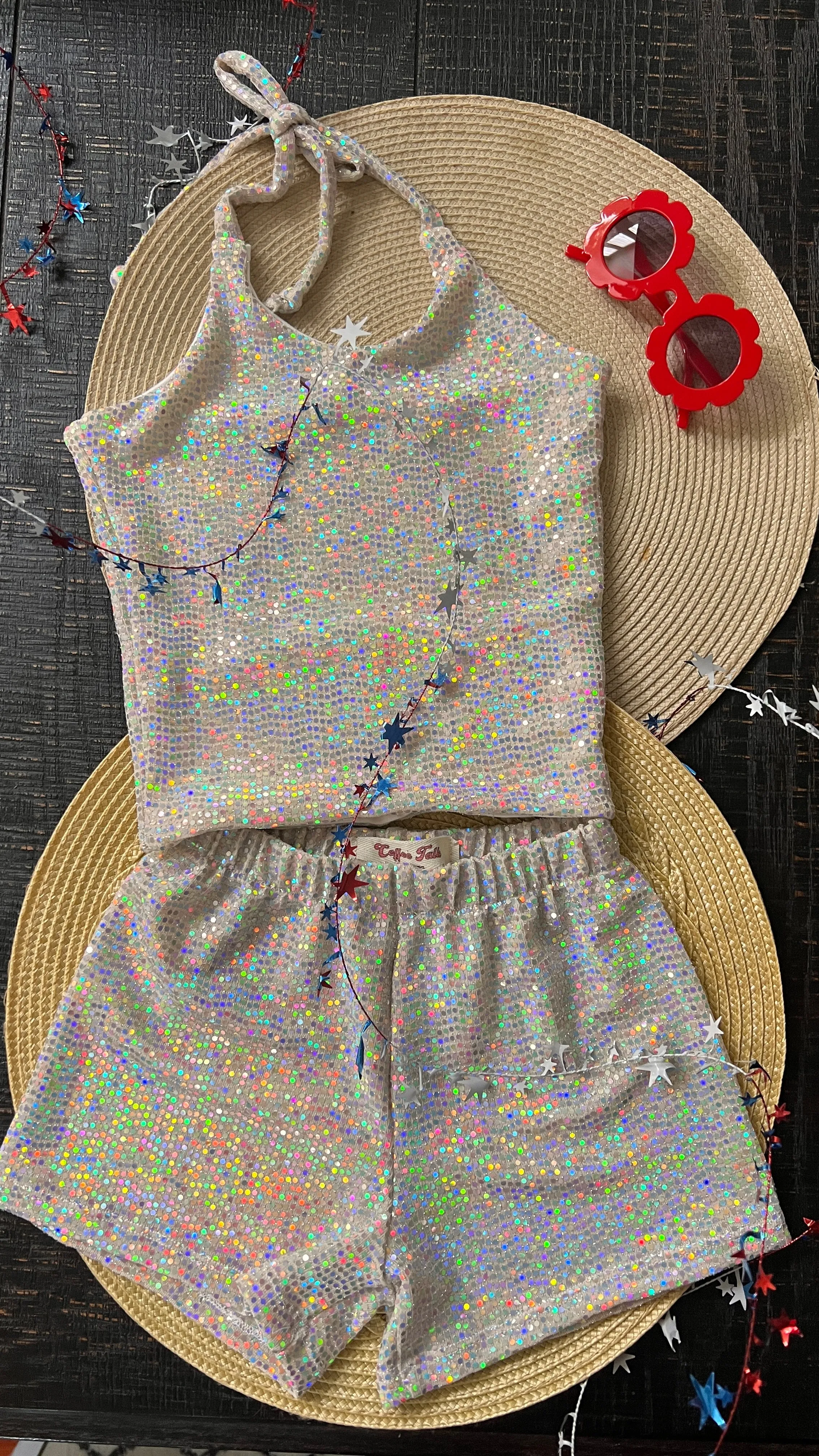 Silver Sparkle Girls Halter and Short Set