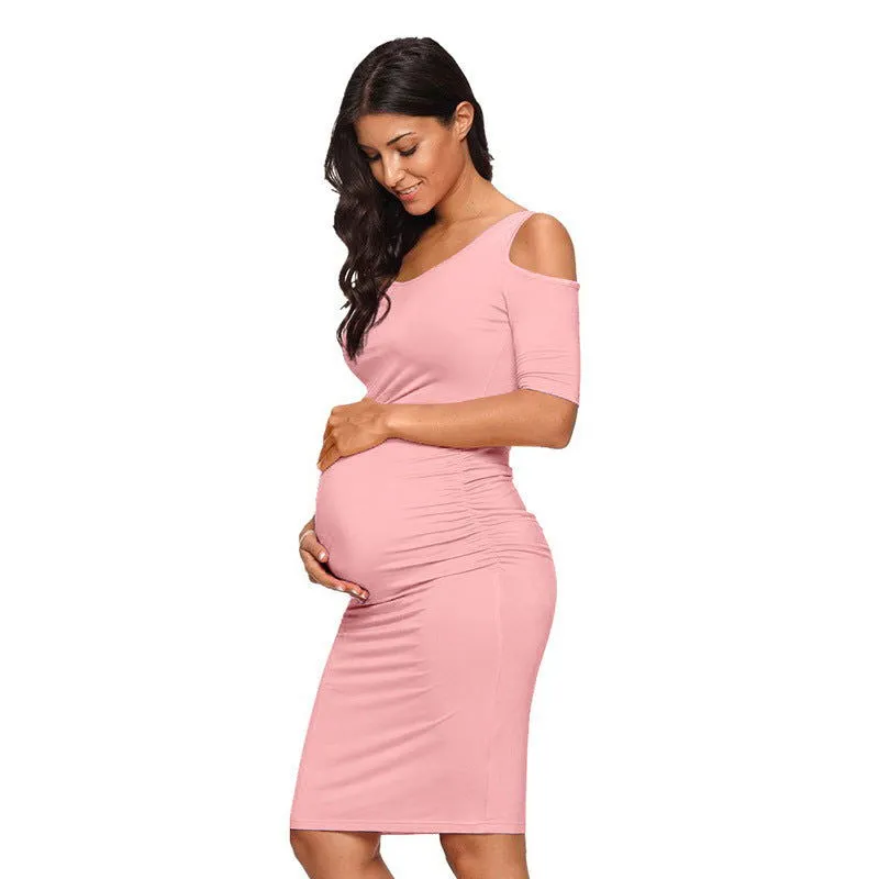 Soft Milk Silk Fabric Pleated Maternity Dresses