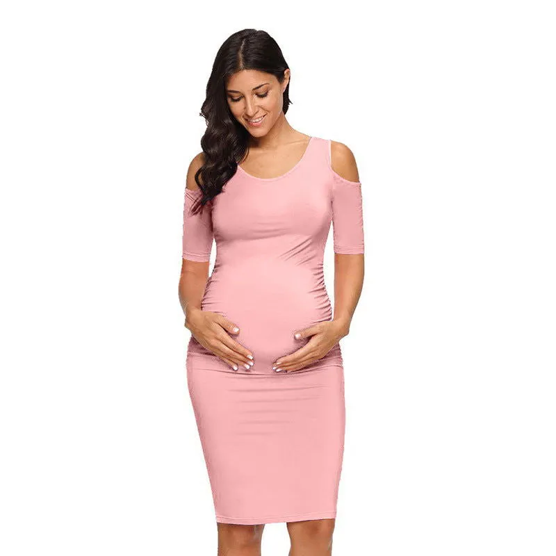 Soft Milk Silk Fabric Pleated Maternity Dresses